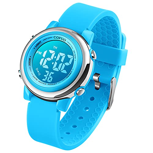 cofuo Kids Digital Sport Waterproof Watch for Girls Boys, Kid Sports Outdoor LED Electrical Watches with Luminous Alarm Stopwatch Child Wristwatch