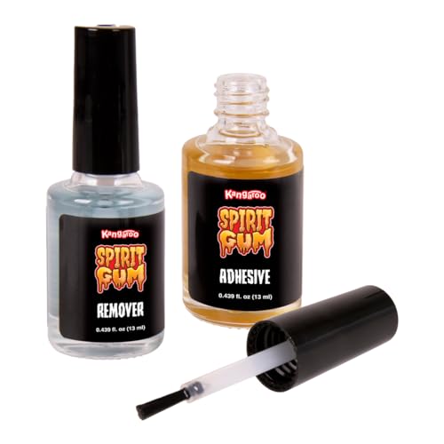 Kangaroo Spirit Gum Adhesive and Remover - Combo Pack of 0.439 fl. Oz. (13ml) Prosthetic Skin Adhesive & 0.439 fl. Oz. (13ml) Spirit Gum Remover