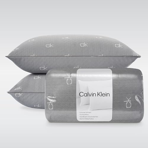 Calvin Klein Charcoal Knit 20' x 28' Standard/Queen Size Set of 2 Bed Pillows for Sleeping, Charcoal