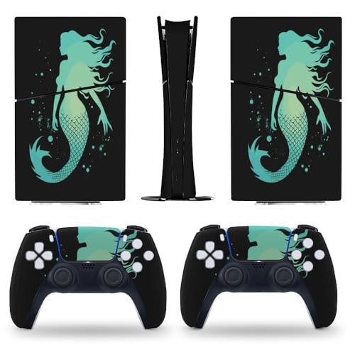 Buyidec Sticker Skin for PS5 Slim Digital Edition Silhouette Mermaid Skin Console Controller Accessories Cover Skins Anime Vinyl Cover Sticker Full Set for Playstation5 Slim Digital Edition