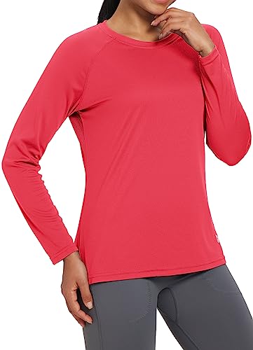 BALEAF Women's Workout Tops Long Sleeve Running Shirts Quick Dry Moisture Wicking Athletic T-Shirts for Exercise Gym Sports Yoga Rouge Red Size L