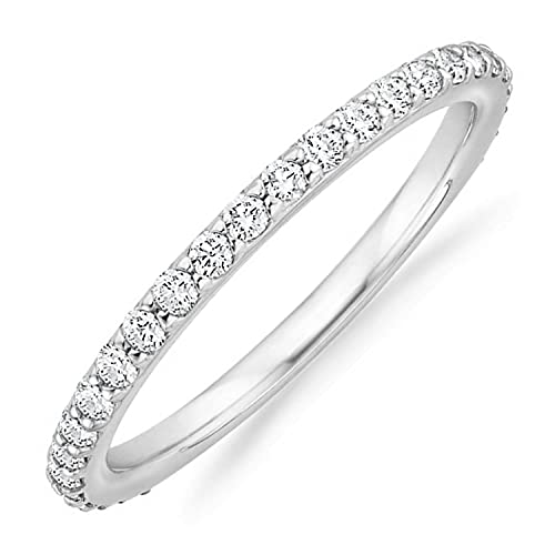 PAVOI 14K Gold Plated Cubic Zirconia Diamond Stackable Eternity Bands White Gold for Women Size 7
