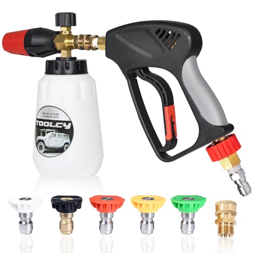 TOOLCY Foam Cannon Kit with Pressure Washer Gun 5000 PSI, 5 Nozzle Tips, 1/4' Quick Connector, 1L Bottle, Quick Release, Industrial Grade