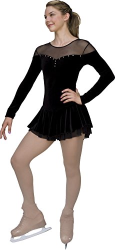 ChloeNoel DLV04 (Child) - Velvet Double Layer Mesh Skirt Figure Skating Dress DLV04 Black Child Extra Large/Adult Extra Small