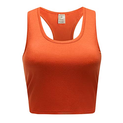 OThread & Co. Women's Basic Crop Tops Stretchy Casual Scoop Neck Racerback Sports Crop Tank Top (Small, Rust)