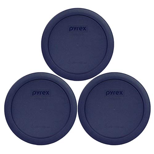 Pyrex 7201-PC 4-Cup Dark Blue Round Replacement Lids - 3 pack Made in the USA