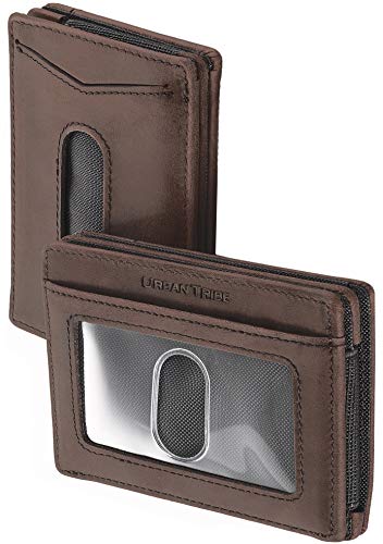 Compact RFID Sleeve Wallet Premium Leather Minimalist Money Clip Card Holder 10 Cards
