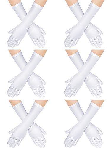 SATINIOR 6 Pairs Kids White Costume Gloves Formal Gloves Opera Gloves for Kids Pageant Stage Show Party Favors (12.2 Inch/ 31 cm)