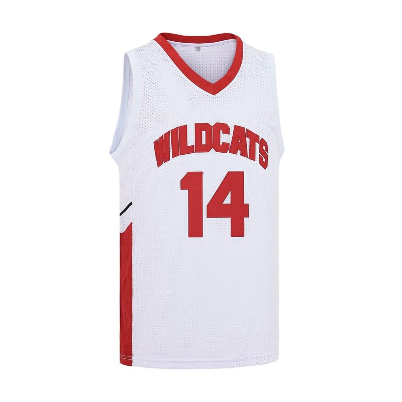 Mens Basketball Jersey Wildcats High School Shirt Hiphop Movie 14 Troy Bolton Basketball Jersey White #14 X-Large