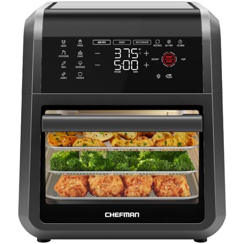 Chefman 12-Quart 6-in-1 Air Fryer Oven with Digital Timer, Touchscreen, and 12 Presets - Family Size Countertop Convection Oven, Dishwasher-Safe Parts