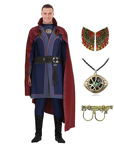 CICOCI Adults Strange Costume Cosplay Dr Cape For Men Jumpsuit Ring Props with Magic Power Necklace(size 180)