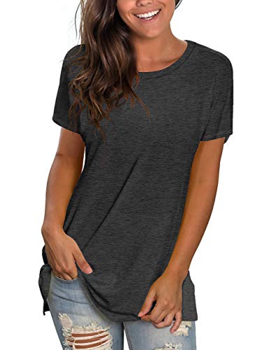 T Shirts for Women Casual Summer Tops Short Sleeve Tunic Tees Grey M