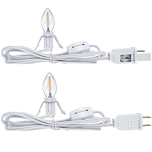 Accessory Cord with One LED Light Bulb Lamp Kit Includes 6 Feet UL Listed White Cord On and Off Switch Plug Lamp Cord with Single LED Light for Craft Party Home Outdoor Decor (2 Pieces)