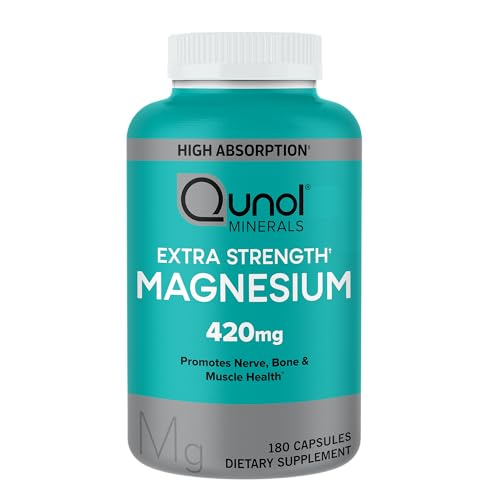 Qunol Magnesium Glycinate Capsules 420mg, High Absorption Magnesium Supplement, Extra Strength, Bone and Muscle Health Supplement, 180 Count