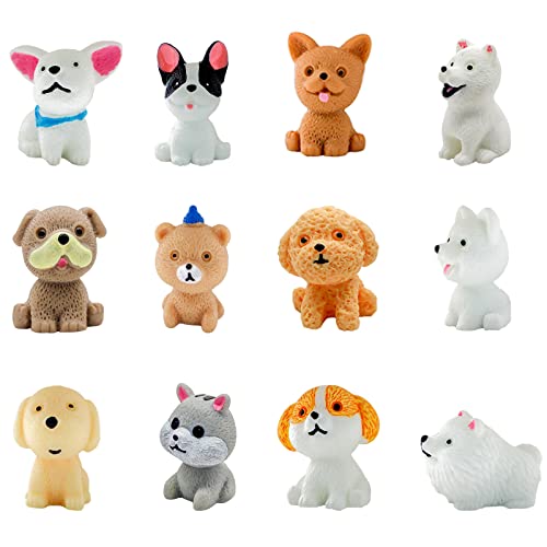 Newmemo Mini Dog Figurines Playset 12PCS Dog Figure Toy Puppy Figures Puppy Miniature Figurine Dog Cake Topper Decoration for Kids Toddler Christmas Birthday Gift Fairy Garden Ornament Home Office