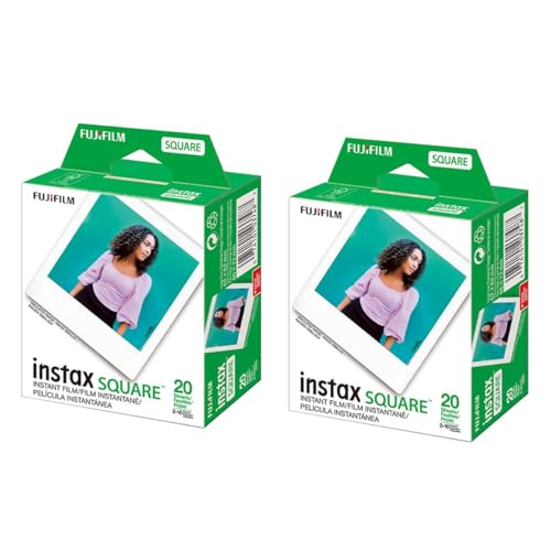 Fujifilm 2 Pack instax Square Instant Color Film, Twin Pack - 20 Exposures (40 Total), White Frame