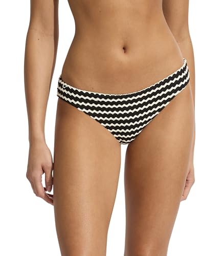 Seafolly Women's Standard Hipster Full Coverage Bikini Bottom Swimsuit, Mesh Effect Black