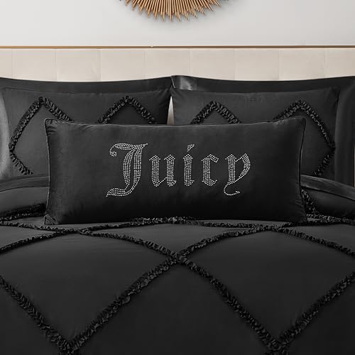 Juicy Couture Silver Rhinestone Decorative Pillow - Premium Throw Pillow - Living Room and Bedroom Décor - Hannah 16' x 36', Black Velvet