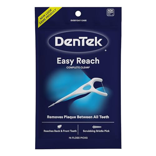 DenTek Complete Clean Easy Reach Floss Picks, No Break & No Shred Floss, 75 Count (Package May Vary)