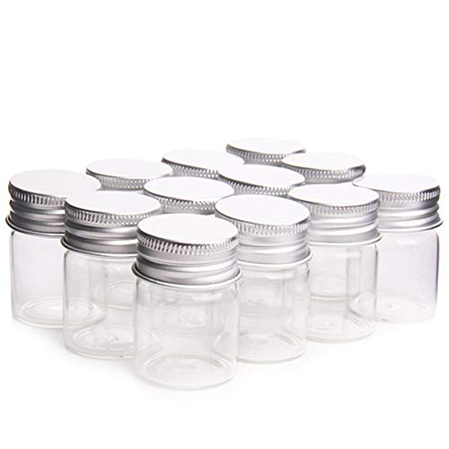 Teensery 12 Pcs Empty Clear Glass Bottles with Screw Aluminum Cap Mini Container Jars for Essential Oil Powders Cream Ointments Grease Cosmetic Makeup Sample(15ml)