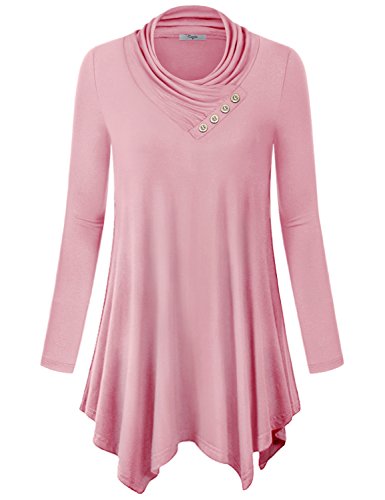 Cestyle Long Tunic Tops to Wear With Leggings, Tops Long Sleeve Cowl Neck Casual Juniors Sweatshirt Sweater Tunic Shirt Dress Pink X Large