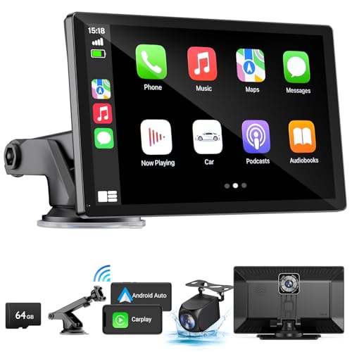HAUXIY Wireless Carplay Touchscreen with 2.5K Dash Cam, 9'Portable Apple Carplay & Android Auto Car Stereo, Carplay Screen with 1080p Backup Camera, GPS Navigation/Mirror Link/Voice Control/Bluetooth