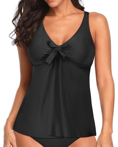 Yonique Womens Flowy Tankini Tops Only Modest Swim Tops Loose fit Bathing Suit Tops No Bottom Black XL