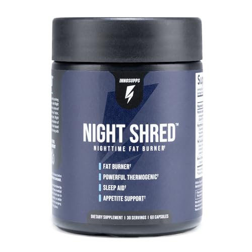 InnoSupps Night Shred | Night Time Fat Burner and Natural Sleep Support | Ashwaganda, 5-HTP, CLA, Melatonin | Appetite Suppressant | Weight Loss Support (60 Vegetarian Capsules)
