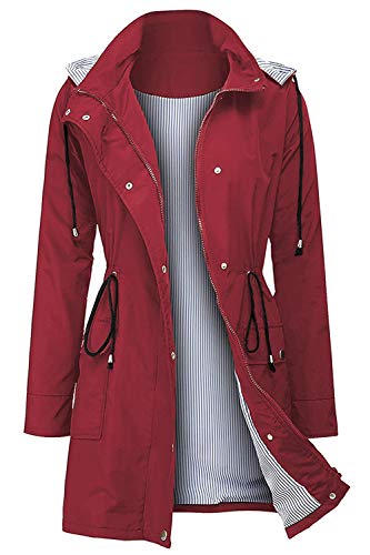 Arthas Women Light Rain Jacket Waterproof Active Outdoor Trench Raincoat with Hood Lightweight Plus Size for Girls (Red, XL)