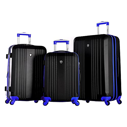 Olympia USA Apache 3-Piece Expandable Lightweight Hardside Luggage Set with 360° Dual Spinner Wheels, Hidden Laptop Compartment, Black/Blue