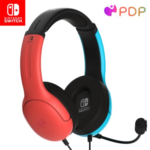 PDP Gaming LVL40 Airlite Stereo Headset for Nintendo Switch/Lite/OLED - Wired Power Noise Cancelling Microphone, Lightweight Soft Comfort On Ear Headphones (Mario Neon - Red & Blue)