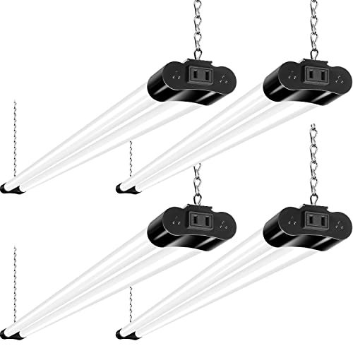 hykolity Linkable LED Shop Light for Garage, 4400lm, 4FT 42W Utility Light Fixture, 5000K Daylight LED Workbench Light W/Plug [250W Equivalent] Hanging or Surface Mount, Black - 4 Pack ETL