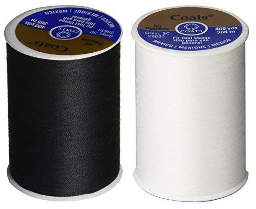 2-Pack - BLACK & WHITE - Coats & Clark Dual Duty All-Purpose Thread - One 400 Yard Spool each of BLACK & White