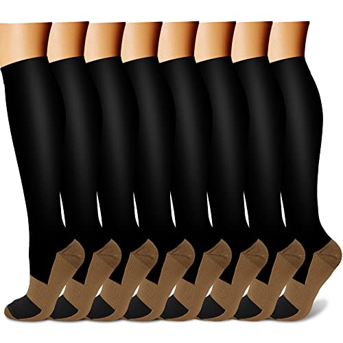 QUXIANG Copper Compression Socks for Women & Men Circulation (8 Pairs) - Best for Running Athletic Cycling - 15-20 mmHg (L/XL,Multi 01)
