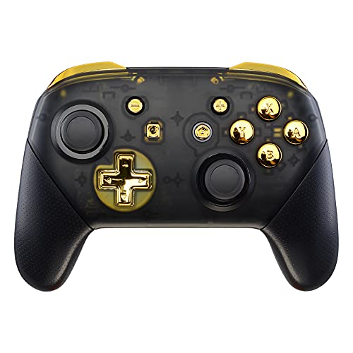 eXtremeRate Chrome Gold Repair ABXY D-pad ZR ZL L R Keys for Nintendo Switch Pro Controller, Glossy DIY Replacement Full Set Buttons with Tools for Nintendo Switch Pro - Controller NOT Included