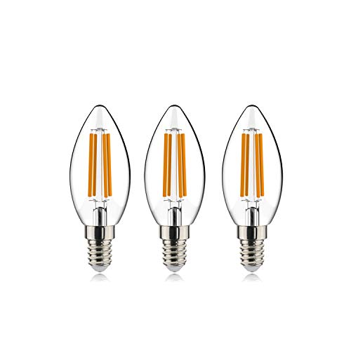helloify B11 Dimmable Vintage LED Edison Candelabra Bulb, 60W Equivalent, High Brightness, 2700K Warm White Light, Clear Glass, Candles/Chandelier Style, E12 Screw Base, 3PCS
