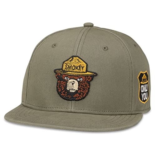 AMERICAN NEEDLE Blockhead 2.0 Smokey The Bear Adjustable Snapback Baseball Hat, Moss (22011A-SBEAR-MOSS)