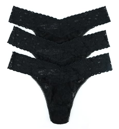hanky panky, Signature Lace Original Rise Thongs, One Size (4-14) 100% Nylon Body, 100% Cotton Crotch Lining, Durable and Comfortable Underwear for Women Black