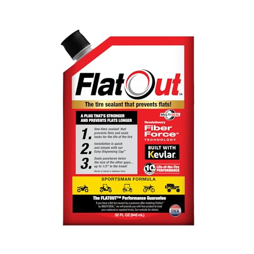 FlatOut Tire Sealant Sportsman Formula - Prevent Flat Tires, Seal Leaks, Contains Kevlar, 32-Ounce Bag, 1-Pack