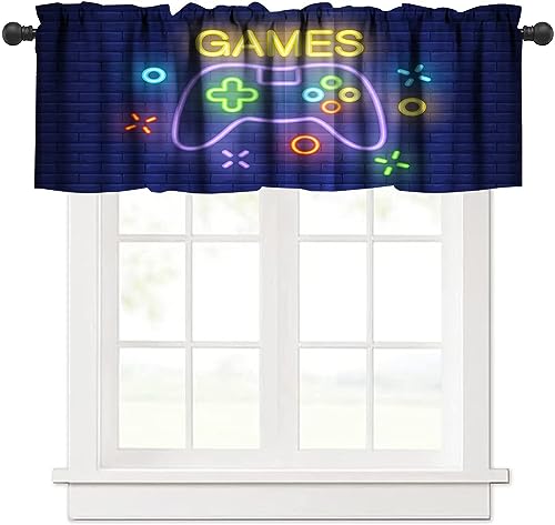 Gamer Curtains Valances Curtains Neon Video Game Controller Gamepad Windows Short Curtain Valance for Kitchen/Living Room/Bathroom/Bedroom Decor with Rod Pocket, One Panel 54X18 Inches