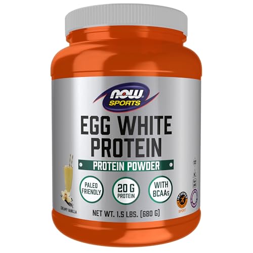 NOW Sports Nutrition, Egg White Protein, 20 G With BCAAs, Creamy Vanilla Powder, 1.5-Pound
