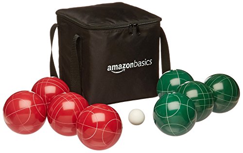 Amazon Basics 100 Millimeter Bocce Ball Outdoor Yard Games Set with Soft Carrying Case, 2 to 8 Players, Green, Red, White