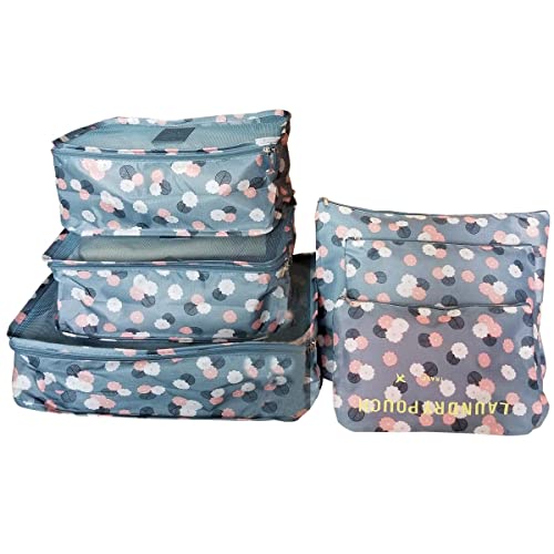 M-jump 6 Set Travel Storage Bags Multi-functional Clothing Sorting Packages,Travel Packing Pouches, Luggage Organizer Pouch (Blue daisy)
