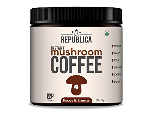 La Republica Organic Mushroom Coffee (35 Servings) Full-Fruiting Bodies no mycilium, Arabica w/Lion's Mane, Reishi, Chaga, Cordyceps, Shiitake, Maitake, and Turkey Tail