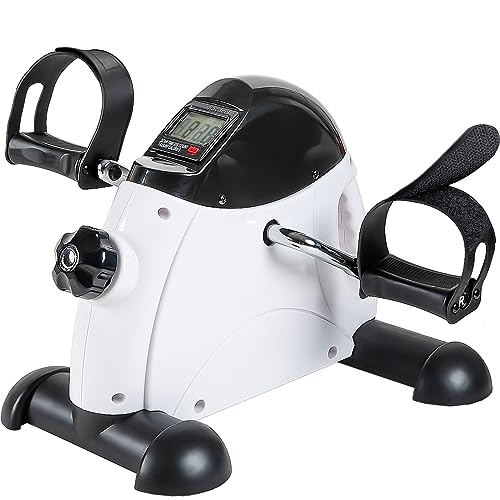 Under Desk Bike Pedal Exerciser - TABEKE Mini Exercise Bike for Arm/Leg Exercise, Pedal Exerciser for Seniors with LCD Display (White)