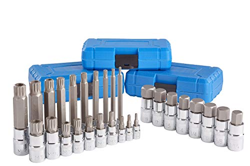 J&R Quality Tools 28pc Hex & XZN 12 Point MM Triple Square Spline Bit Socket Set Tamper Proof Bit