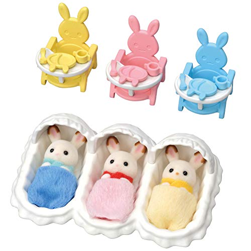 Calico Critters Triplets Care Set - Dollhouse Playset with 3 Hopscotch Rabbit Figures & Accessories Included