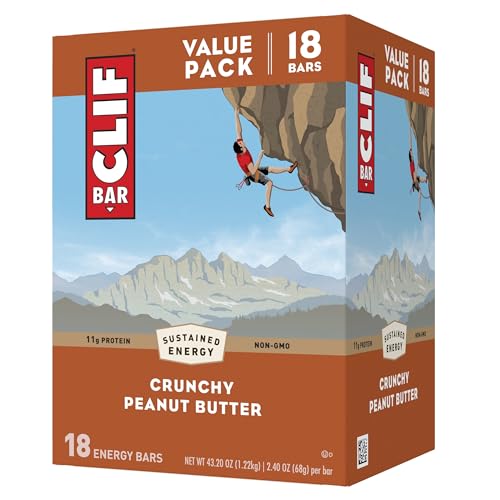 Clif Bar - Crunchy Peanut Butter - Made with Organic Oats - 11g Protein - Non-GMO - Plant Based - Energy Bars - 2.4 oz. (18 Pack)