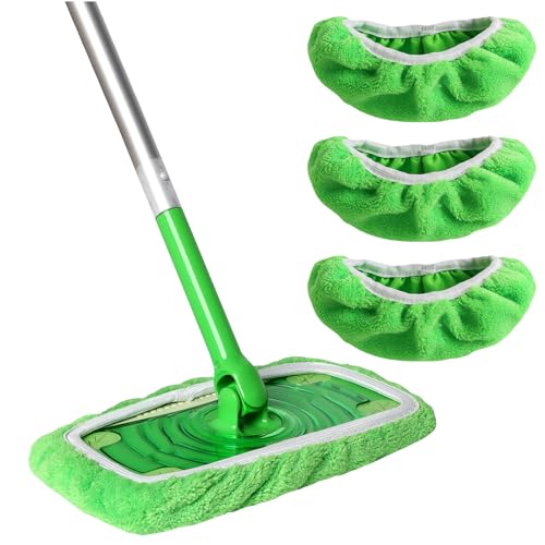 AmaVins Reusable Mop Pads Compatible with Swiffer Sweeper Mop, Wet and Dry Flat Swiffer Mop Pads Cover, 3 Pack Washable Swiffer Pads for Surface/Hardwood Floor Cleaning (Mop is Not Included)
