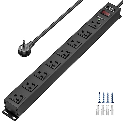 CRST 8 Outlet Metal Heavy Duty Power Strip with Switch, 2100J Power Strip Surge Protector, Mountable Wide Spaced Workshop Garage Power Strip, 6 FT 14AWG, 15A/1875W